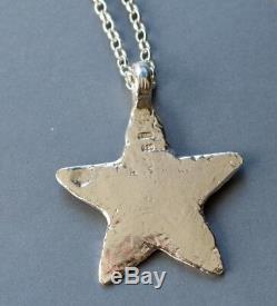 Solid star pendant HAND BEATEN STERLING SILVER NECKLACE London Made Hallmarked