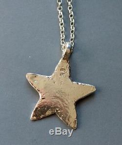 Solid star pendant HAND BEATEN STERLING SILVER NECKLACE London Made Hallmarked