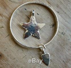 Solid star pendant HAND BEATEN STERLING SILVER NECKLACE London Made Hallmarked