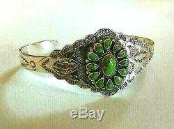 Southwest Green Turquoise Hand Made Cuff Bracelet in Sterling Silver 6,5 New