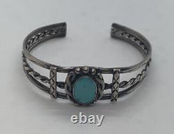 Southwest Native American Sterling Silver Turquoise Hand Made Cuff Bracelet 6