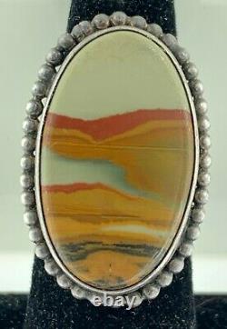 Southwest Picture Scenic Agate Sterling Silver Navajo Hand Made Ringvintage