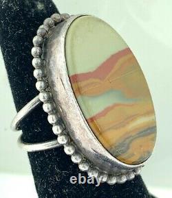 Southwest Picture Scenic Agate Sterling Silver Navajo Hand Made Ringvintage