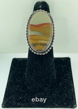 Southwest Picture Scenic Agate Sterling Silver Navajo Hand Made Ringvintage