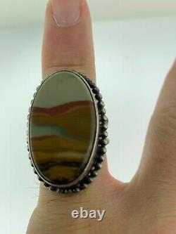 Southwest Picture Scenic Agate Sterling Silver Navajo Hand Made Ringvintage