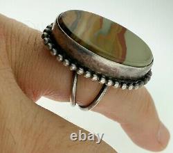 Southwest Picture Scenic Agate Sterling Silver Navajo Hand Made Ringvintage