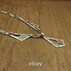 Southwest Sterling Silver and Coral Necklace with Hand Made Chain +