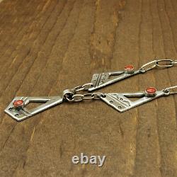 Southwest Sterling Silver and Coral Necklace with Hand Made Chain +