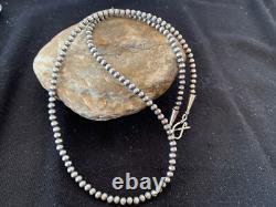 Southwestern 4mm Sterling Silver Beads Silver Pearls 18 Hook Eye Cone Necklace
