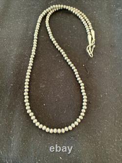 Southwestern 4mm Sterling Silver Beads Silver Pearls 18 Hook Eye Cone Necklace