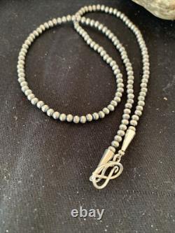 Southwestern 4mm Sterling Silver Beads Silver Pearls 18 Hook Eye Cone Necklace