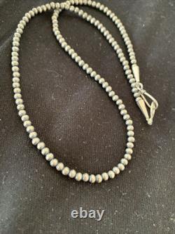 Southwestern 4mm Sterling Silver Beads Silver Pearls 18 Hook Eye Cone Necklace