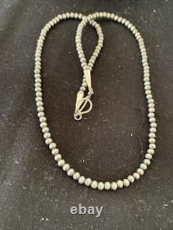 Southwestern 4mm Sterling Silver Beads Silver Pearls 18 Hook Eye Cone Necklace