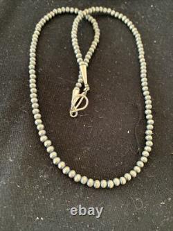 Southwestern 4mm Sterling Silver Beads Silver Pearls 18 Hook Eye Cone Necklace