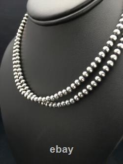Southwestern 5mm Sterling Silver Beads Silver Pearls 30 Single Strand Necklace