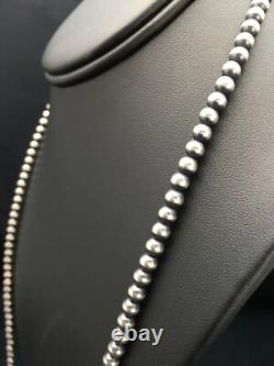 Southwestern 5mm Sterling Silver Beads Silver Pearls 30 Single Strand Necklace Southwestern 5mm Sterling Silver Beads Silver Pearls 30 Single Strand Necklace