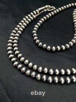 Southwestern 5mm Sterling Silver Beads Silver Pearls 30 Single Strand Necklace