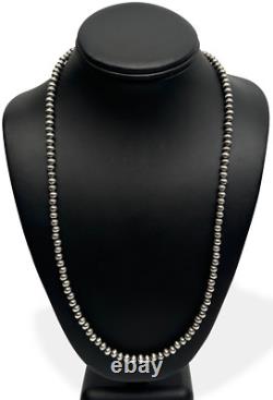 Southwestern 6mm Sterling Silver Pearls 24 Hook & Eye Cone Necklace