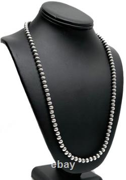 Southwestern 6mm Sterling Silver Pearls 24 Hook & Eye Cone Necklace