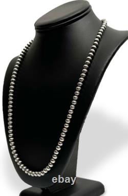 Southwestern 6mm Sterling Silver Pearls 24 Hook & Eye Cone Necklace