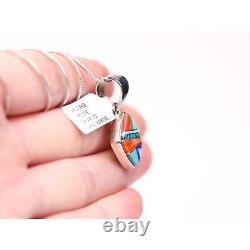 Southwestern Geometric Inlay Pendant Sterling Silver Navajo Made in the USA