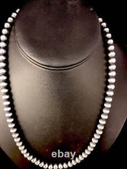 Southwestern Navajo Pearls 8mm Sterling Silver Round Bead Necklace 16-32