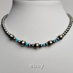 Southwestern Turquoise & Desert Pearl 925 Sterling Silver Necklace 14 Choker
