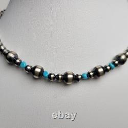 Southwestern Turquoise & Desert Pearl 925 Sterling Silver Necklace 14 Choker