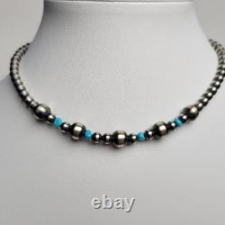 Southwestern Turquoise & Desert Pearl 925 Sterling Silver Necklace 14 Choker