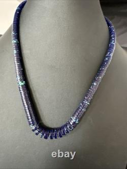 Stabilized Azurite Graduated Heishi Beads Sterling Silver Necklace 19 19997