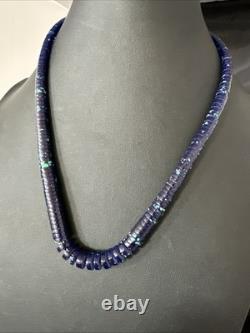 Stabilized Azurite Graduated Heishi Beads Sterling Silver Necklace 19 19997