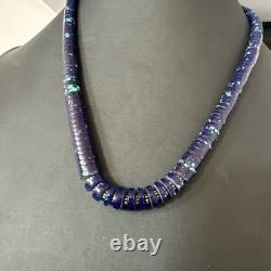Stabilized Azurite Graduated Heishi Beads Sterling Silver Necklace 19 19997