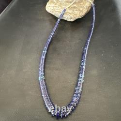 Stabilized Azurite Graduated Heishi Beads Sterling Silver Necklace 19 19997