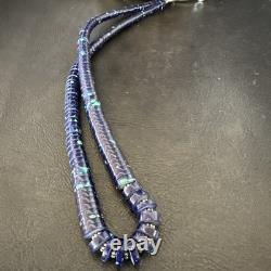 Stabilized Azurite Graduated Heishi Beads Sterling Silver Necklace 19 19997