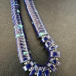 Stabilized Azurite Graduated Heishi Beads Sterling Silver Necklace 19 19997