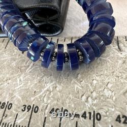 Stabilized Azurite Graduated Heishi Beads Sterling Silver Necklace 19 19997