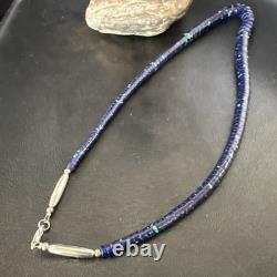 Stabilized Azurite Graduated Heishi Beads Sterling Silver Necklace 19 19997
