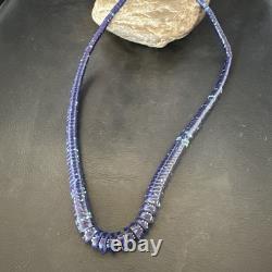 Stabilized Azurite Graduated Heishi Beads Sterling Silver Necklace 19 19997