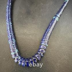 Stabilized Azurite Graduated Heishi Beads Sterling Silver Necklace 19 19997