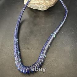 Stabilized Azurite Graduated Heishi Beads Sterling Silver Necklace 19 19997