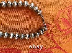 Sterling Navajo Pearl Bead Necklace vintage, elaborate stamping, bench made