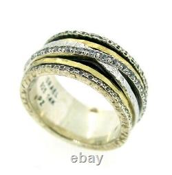 Sterling Silver & 14k Yellow Gold Israel Made Width Band Movable Size 8 1/2