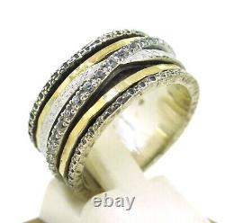 Sterling Silver & 14k Yellow Gold Israel Made Width Band Movable Size 8 1/2