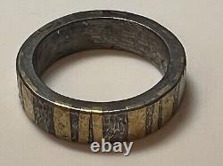 Sterling Silver 22k Gold Hammered Hand Made Womens Ring Band Size 6.75 Modern