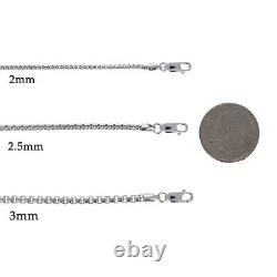 Sterling Silver, 3mm Round Box Chain, Made in Italy. 925 16 18 20 22 24 30