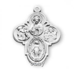 Sterling Silver 4-Way 1.1 Cross, 24 Chain, Gift Box, US Made