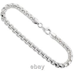 Sterling Silver 5 mm Heavy Round Box Chain Bracelet, Nickel Free, Made in Italy