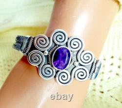 Sterling Silver 67.0 Gram 4.00 carats Amethyst Quartz Bracelet 8 Hand Made