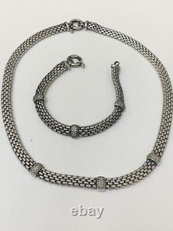 Sterling Silver 925 Cz Necklace 17.5 Choker And Bracelet 7.5 Made In Italy