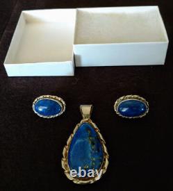 Sterling Silver. 925 Fine Hand Made Pendant & Earrings Polished Lapus Lazuli